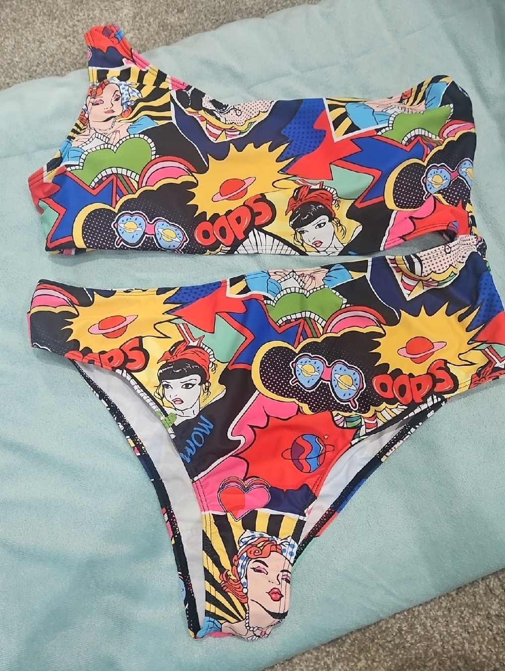 Brand New Colorful Pop Art One-Piece Off shoulder Swim Suit Wear